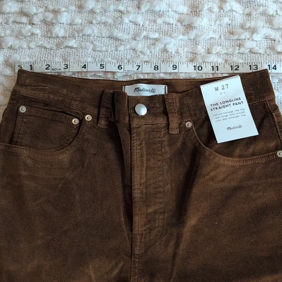 Madewell Pecan Chocolate Longline Straight Pants 27 Regular Velour Velvet - Picture 11 of 12